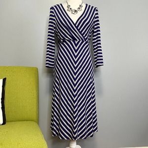 Calvin Klein Blue Gray Striped Jersey A-Line Dress 10